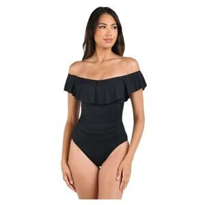 La Blanca Island Goddess Off Shoulder Ruffle One Piece Swimsuit, Women's Size 12